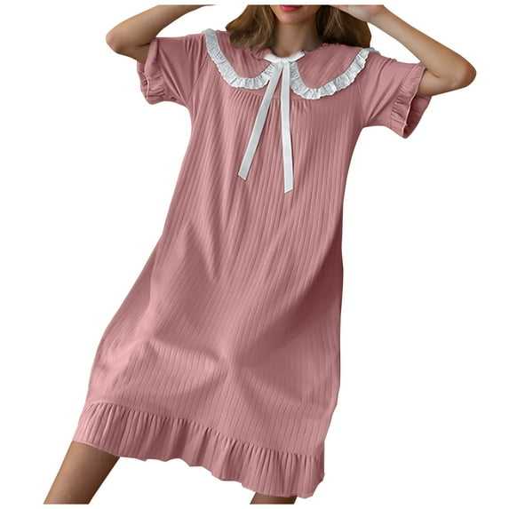 Ashirexll Women's Sleepwear, Nightgowns for Women, Summer Plus Size Crew Neck Short Sleeve Casual Loose Cute Long Loose Women's Sleepwear Pink XXL