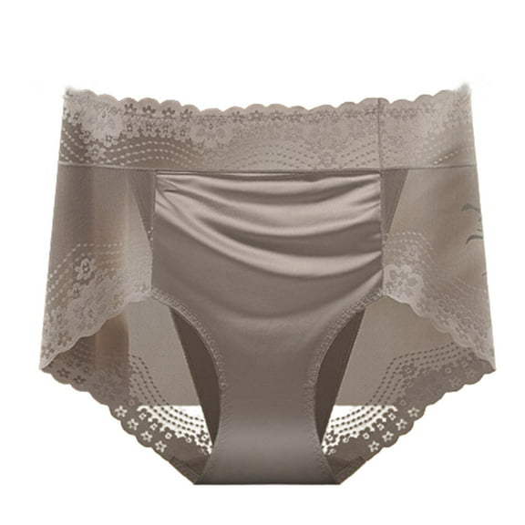 Ashirexll Women's Underwear Sale! Plus Size High Waist Tummy Butt Lifting Solid Color Lace Breathable Underwear Briefs Gray XXL