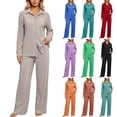 thumbnail image 1 of Ashirexll Womens 2 Piece Outfits Lapel Button Down Long Sleeve Loose Top with Matching Pants Casual Winter Set, 1 of 5