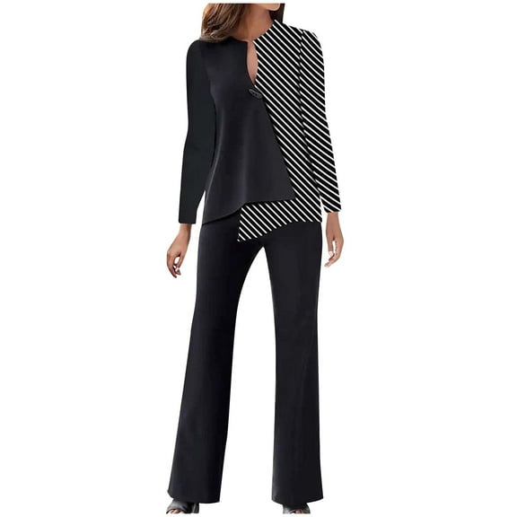 Ashirexll Womens 2 Piece Outfits, Womens Winter Sets, 2PC Fashion V Neck Solid Long Sleeve Blouse and Loose Pants Casual Set