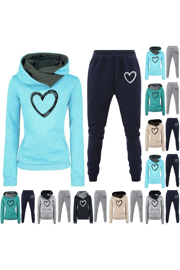 Womens 2 Piece Outfits, Womens Winter Sets, Fashion Fall Winter Tracksuit Printing Long Sleeve Pullover Hoodie and Pants Suit