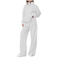 thumbnail image 1 of Ashirexll Womens 2 Piece Outfits, Womens Winter Sets, Fashion Solid Color V Neck Long Sleeve Casual Loose Top with Thick Elastic Waist Pocket Pants, 1 of 4