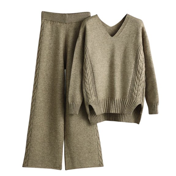 Ashirexll Womens 2 Piece Outfits, Womens Winter Sets, Fashion Versatile Round Neck Long Sleeve Loose Top Blouse and Pants Comfortable Set