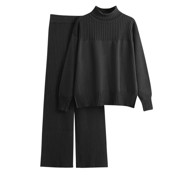 Ashirexll Womens 2 Piece Outfits, Womens Winter Sets, Fashion Versatile Round Neck Long Sleeve Loose Top Blouse and Pants Comfortable Set