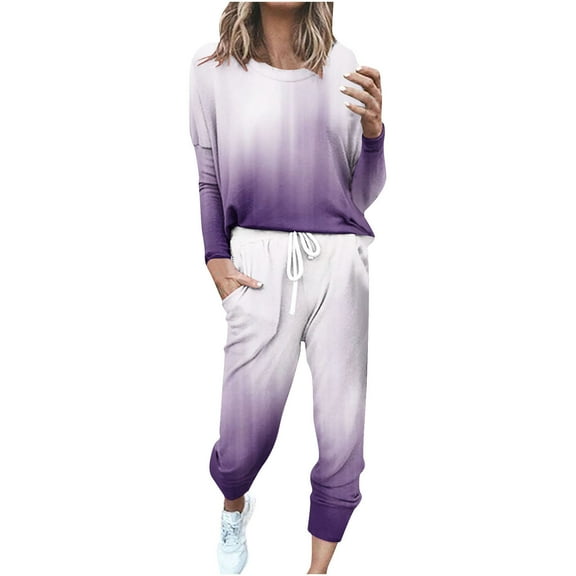 Ashirexll Womens 2 Piece Outfits, Womens Winter Sets, Loose Two Piece Set Solid Long Sleeve Top and Casual Pants Comfortable Sweatsuit