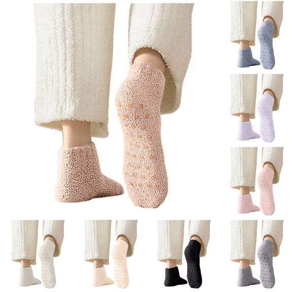 Ashirexll Womens Ankle Socks, Fuzzy Socks for Women, Solid Color Thick Velvet Plush Soft Everyday Socks.