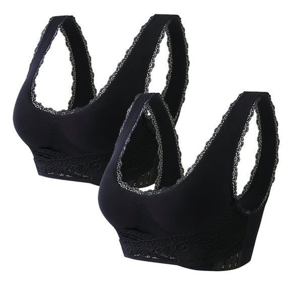 Ashirexll Womens Bra, Sexy Bras for Women, Full-Freedom Comfort Front Closure Bra for Women, Wireless 2PC Black B L