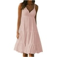 thumbnail image 1 of Ashirexll Womens Casual Loose Plain Maxi Sundress Smocked Tank Dress V Neck Sleeveless Summer Beach Tiered Long Dresses Pink XL, 1 of 5