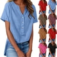 thumbnail image 1 of Ashirexll Womens Casual Tops, Casual Loose Solid Color V-Neck Short Sleeve T Shirts, 1 of 7