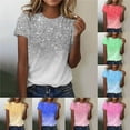 thumbnail image 1 of Ashirexll Womens Casual Tops Casual Sparkling Crystal Printed Round Neck Short Sleeve Top Daily Wear, 1 of 4