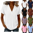 thumbnail image 1 of Ashirexll Womens Casual Tops Collared V-Neck Short Sleeve Solid Color Blouse Casual Summer Top for Spring, 1 of 7