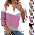thumbnail image 1 of Ashirexll Womens Casual Tops, Fashion Casual Loose Zipper Printed 3/4 Sleeve T Shirts for Spring Summer, 1 of 5