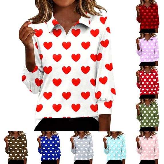 Ashirexll Womens Casual Tops, Fashion Casual Turndown Collar Slim 3/4 Sleeve Top for Spring Summer