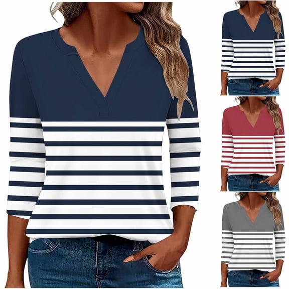 Ashirexll Womens Casual Tops, Ladies Tops and Blouses, Fashion Printed 3/4 Sleeve V Neck Blouse for Womens Casual and Trendy Tops