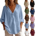 Ashirexll Womens Casual Tops Spring Summer Casual V-Neck Buttoned Long ...