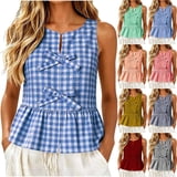 Ashirexll Womens Casual Tops Spring and Summer Round Neck Pleated ...