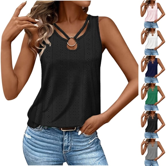 Ashirexll Womens Casual Tops, Summer Tops for Women, Casual Loose Solid Color Hollow V-Neck Summer Camisole