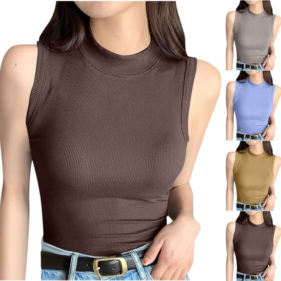 Ashirexll Womens Casual Tops, Summer Tops for Women, Round Neck Threaded Undershirt Sleeveless Camisole For External Wear