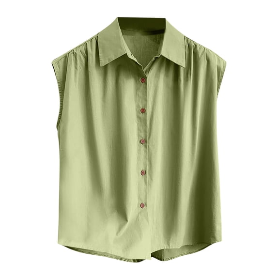 Ashirexll Womens Casual Tops, Tops for Women Trendy, Casual Fashion Plus Size Solid Color Turndown Collar Sleeveless Blouse