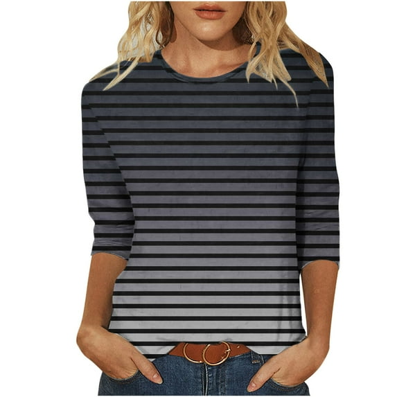 Ashirexll Womens Casual Tops, Tops for Women Trendy, Fashion Casual Color Matching Loose 3/4 Sleeve Round Neck Blouse