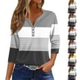 thumbnail image 1 of Ashirexll Womens Casual Tops, Tops for Women Trendy, Fashion Casual Striped Button V-Neck Short Sleeve Loose Blouse, 1 of 5
