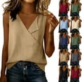 Ashirexll Womens Casual Tops V-Neck Solid Color Linen Sleeveless Top ...