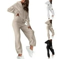 thumbnail image 1 of Ashirexll Womens Clothing Sets Outfits for Womens Solid Color Casual Crew Neck Long Sleeve Top with Trousers and Tight Waist Hoodie Suit, 1 of 5