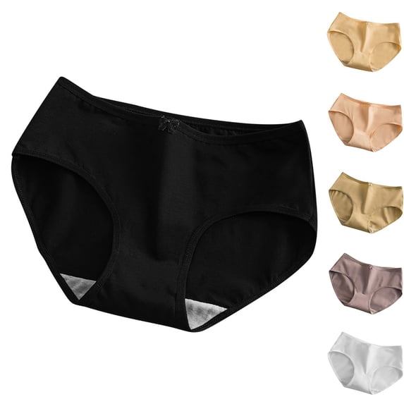Ashirexll Womens Cotton Underwear, Ladies Underwear Panties, Solid Color Style Bow Cotton Crotch Mid Waist Sweet Hip Pants