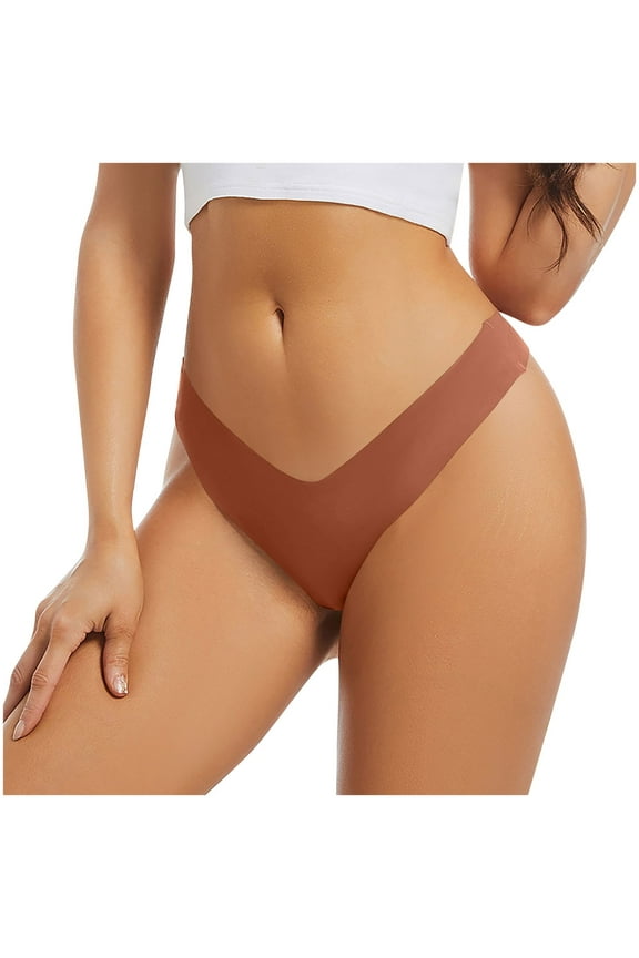 Womens Cotton Underwear, Plus Size Underwear for Women, Solid Color Invisible Ice Silk Seamless Sports Wavy Edge Thong