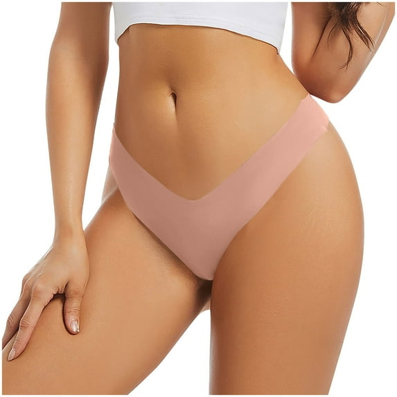 Ashirexll Womens Cotton Underwear, Plus Size Underwear for Women, Solid Color Invisible Ice Silk Seamless Sports Wavy Edge Thong