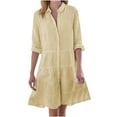 thumbnail image 1 of Ashirexll Womens Dresses, Plus Size Casual Long Sleeve Stripe Print Turndown Collar Shirt Dress Yellow S, 1 of 6