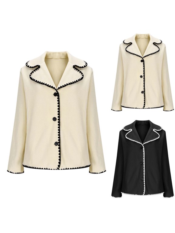 Womens Fleece Coats Long Sleeve Tops Temperament Lace Lamb Wool Thick Loose Jacket for Women