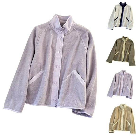 Ashirexll Womens Fleece Coats Long Sleeve Tops Womens Velvet Patchwork Loose Casual Fleece Jacket Top Coat