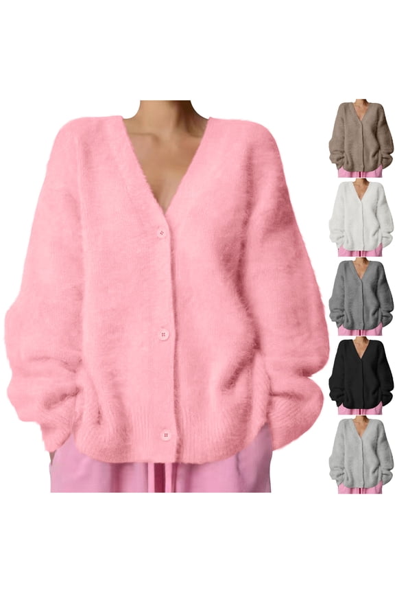 Womens Fleece Coats, Winter Coats for Women, Faux Mink Cardigan Lazy Relaxed Style Soft Long Sleeve Knitted Sweater