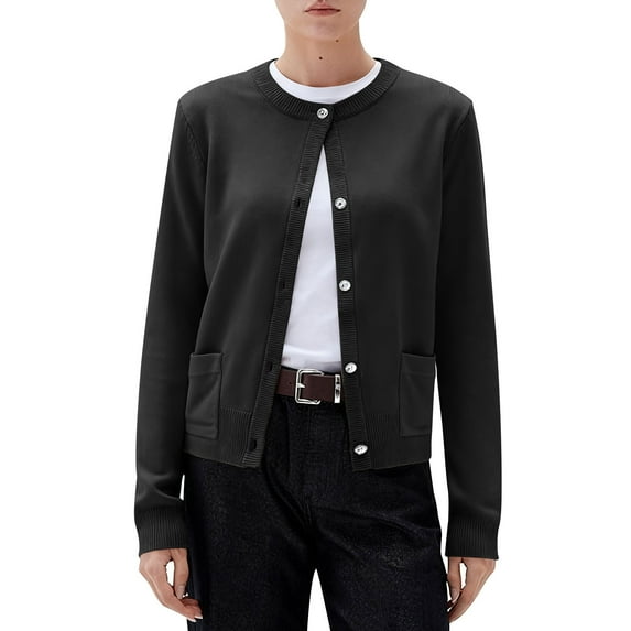 Ashirexll Womens Fleece Coats, Winter Coats for Women, Knitted Button Up Cardigan Solid Color Long Sleeve Round Neck Sweater