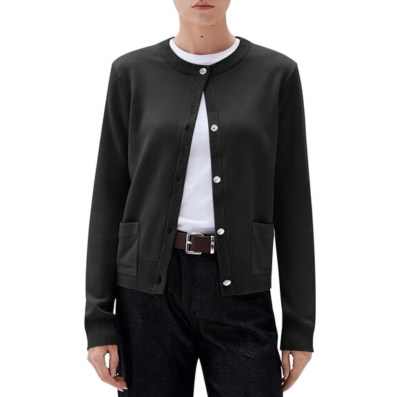 Ashirexll Womens Fleece Coats, Winter Coats for Women, Knitted Button Up Cardigan Solid Color Long Sleeve Round Neck Sweater