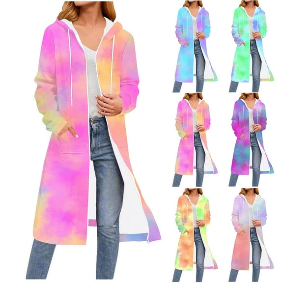 Ashirexll Womens Fleece Coats, Womens Winter Coats, Casual Fashion Printed Long Sleeve Hooded Zipper Drawstring Tops