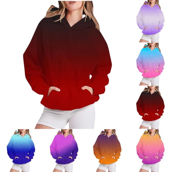 Ashirexll Womens Hoodies, Oversized Hoodies for Women, Fashion Ladies Long Sleeve Gradient Color Hoodies Causal Pullover Hooded Sweatshirts