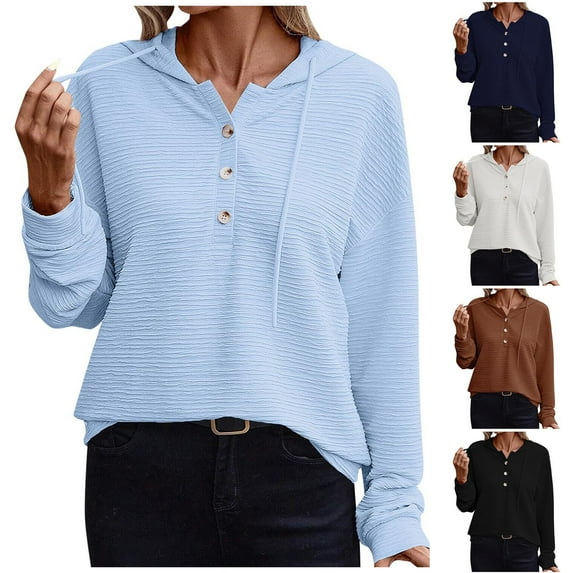 Ashirexll Womens Hoodies, Oversized Hoodies for Women, Ladies Casual Loose Solid Color Long Sleeve Round Meck Hooded Sweatshirts