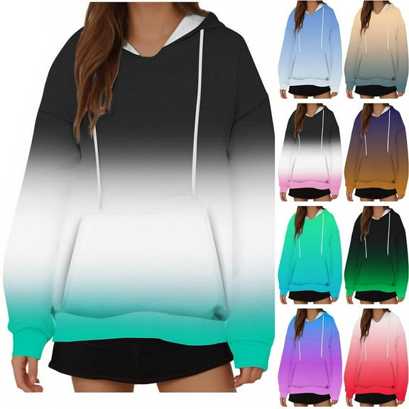 Ashirexll Womens Hoodies, Oversized Hoodies for Women, Ladies' Fashion Gradient Color Loose Long Sleeve Hooded Sweatshirts Casual Sports Hoodies