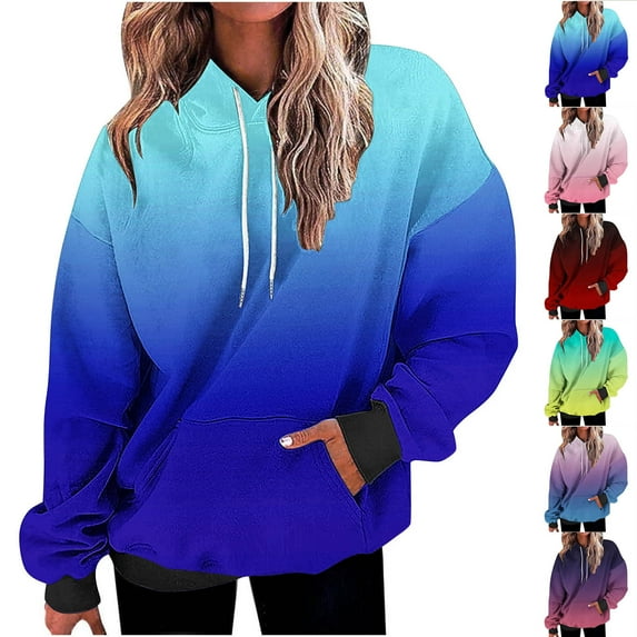 Ashirexll Womens Hoodies, Oversized Hoodies for Women, Ladies' Fashion Gradient Color Loose Long Sleeve Hoodies Casual Sports Top