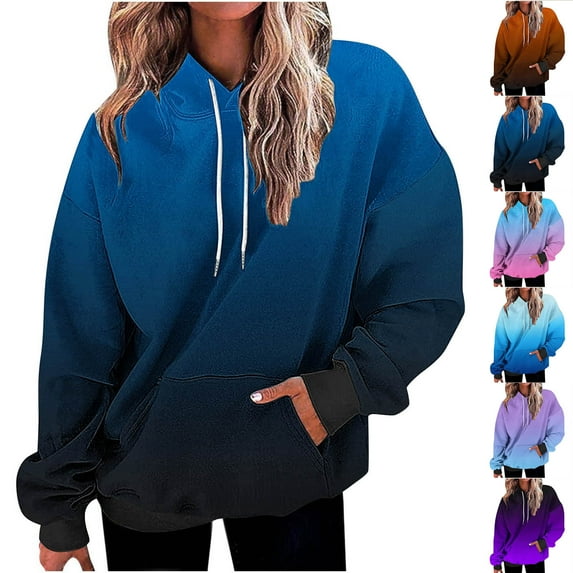 Ashirexll Womens Hoodies, Oversized Hoodies for Women, Ladies' Fashion Gradient Color Loose Long Sleeve Hoodies Casual Sports Top