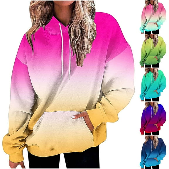 Ashirexll Womens Hoodies, Oversized Hoodies for Women, Ladies' Loose Long Sleeve Hoodies Gradient Color Casual Sports Hooded Sweatshirts
