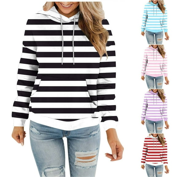 Ashirexll Womens Hoodies Pullover, Winter Tops for Women, Fashion Casual Gradient Color Long Sleeve Pocket Hooded Sweatshirt