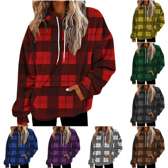 Ashirexll Womens Hoodies Pullover, Winter Tops for Women, Fashion Loose Casual Long Sleeve Hooded Pocket Pullover Solid Color