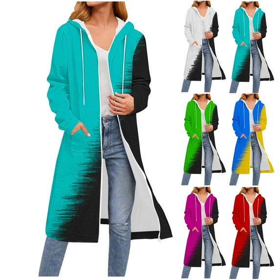 Ashirexll Womens Hoodies Pullover Zip Up Hoodie Winter Tops Womens Long Sleeve Tops Casual Color Blocked Loose Long Sleeve Pocket Hooded Sweatshirt