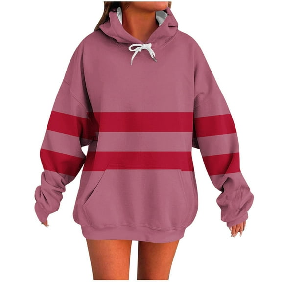 Ashirexll Womens Hoodies Pullover Zip Up Hoodie Winter Tops Womens Long Sleeve Tops Casual Contrast Hooded Sweatshirt Long Sleeve With Pocket Blouse
