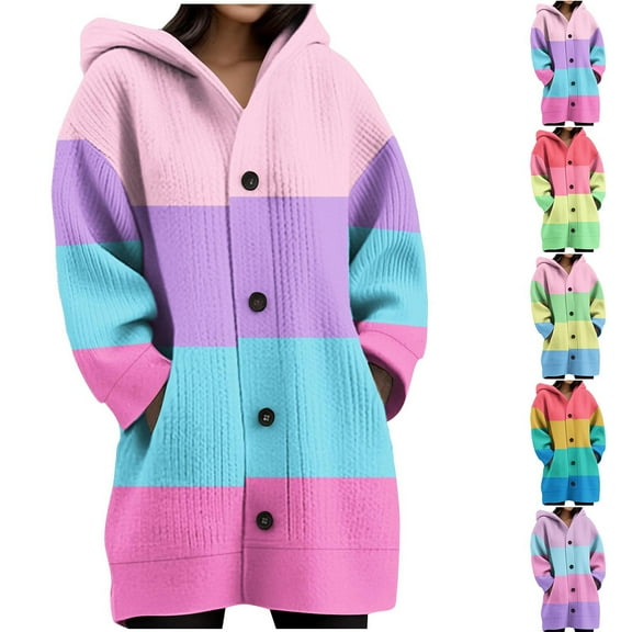 Ashirexll Womens Hoodies Winter Tops Womens Hoodies Pullover Striped Knit Cardigan Long Sleeve Button Up Casual Soft Cozy Fashion Top