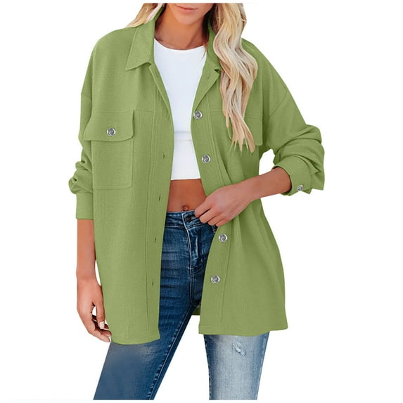 Ashirexll Womens Jacket Corduroy Versatile Long Sleeve Solid Color Cardigan Jacket Lightweight Top Outerwear Green XL