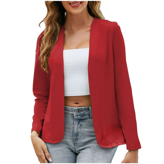 Ashirexll Womens Jacket, Plus Size Solid Color Casual Fashion Long Sleeve Business Cardigan Jacket Coat Outerwear Red 4XL